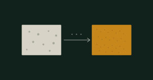 Illustration showing coarse soybean meal transforming into finer fermented meal